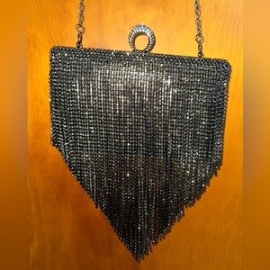 Fashion Nova ‘Best Night Out Waterfall Clutch’ Size OS Black and Silver
